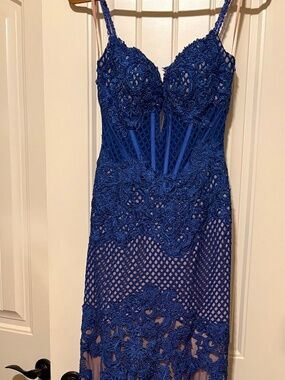 MacDuggal beaded blue formal sz2